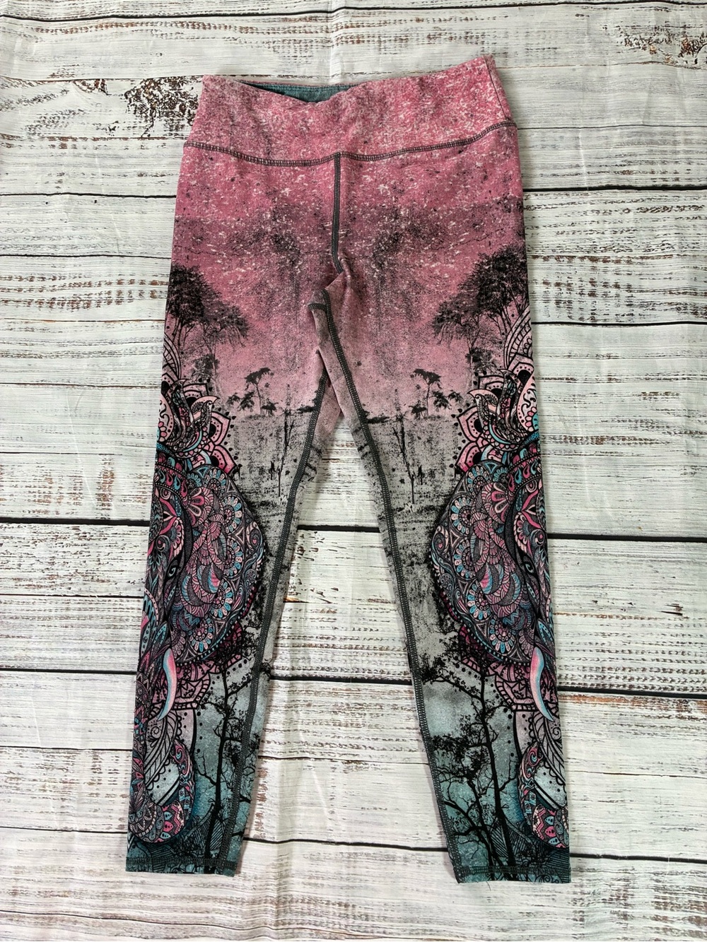 EVCR Evolution & Creation Leggings Women's Medium Pink Elephant Mid Rise